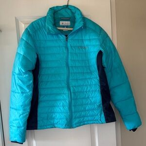 Columbia Aqua Blue Puffer Jacket with Navy Panels